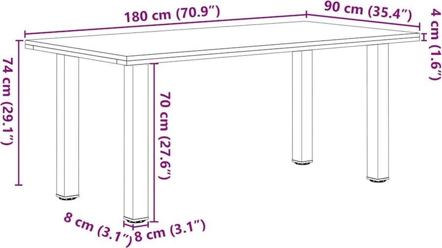 VidaXL Sleutelset Dynamische Sleutel Eettafel rechthoekig 180x90x74 cm massief eikenhout lichtbruin Gereedschap Set Mechanica Tools Drapers Tools