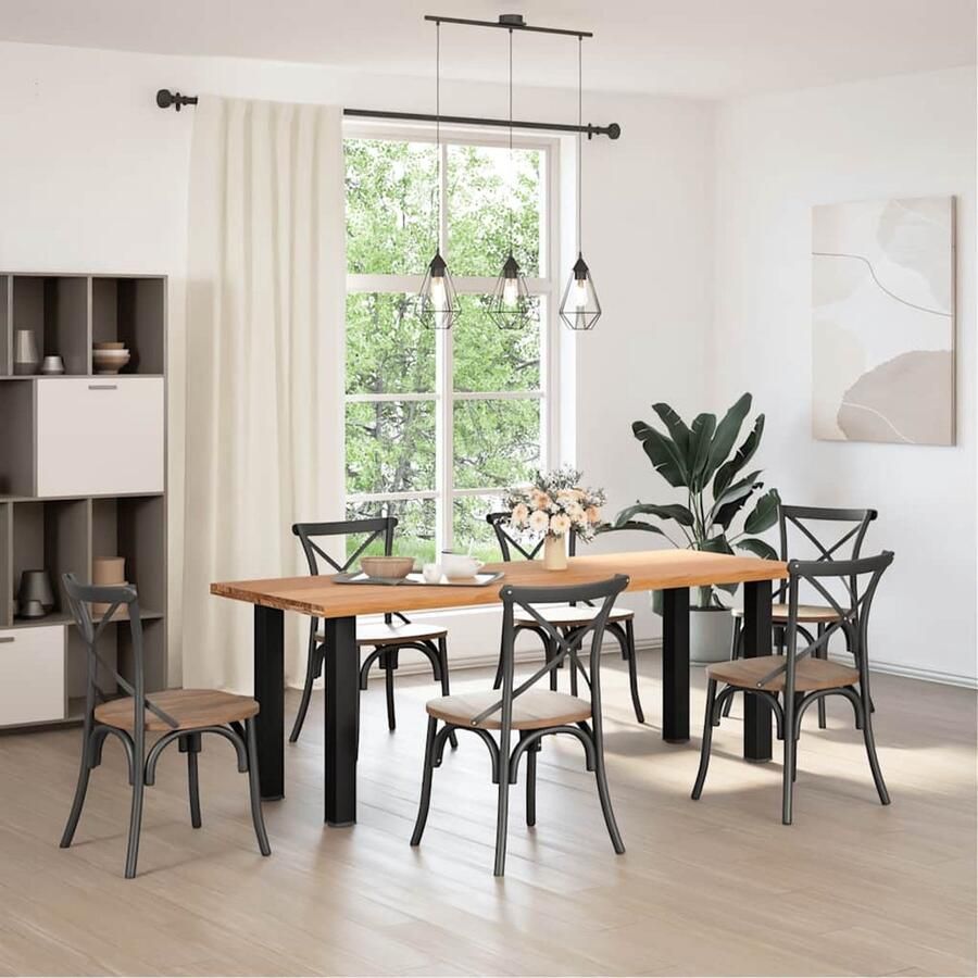 The Living Store Eettafel rechthoekig 220x80x74 cm massief eikenhout lichtbruin Eetkamertafel Houten Tafel Oak Wood Tafel Salontafel Grote Eetkamertafel