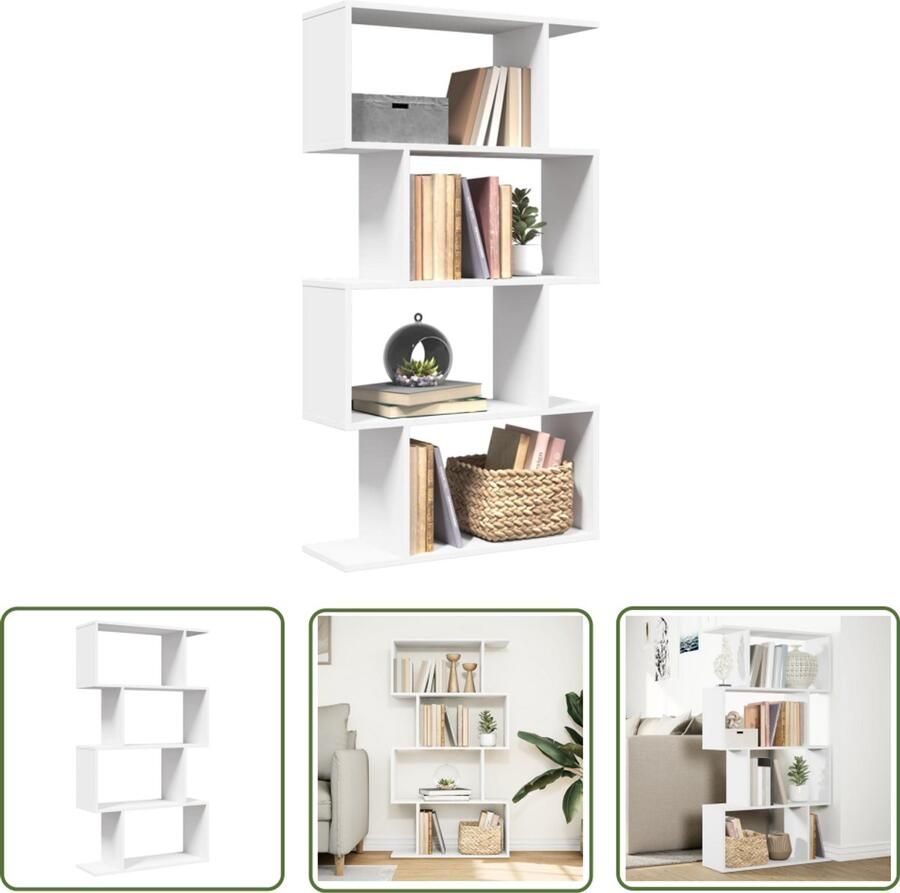 The Living Store Kamerscherm boekenkast 4-laags 70x24x129 cm bewerkt hout wit Dynamische Sleutel Sleutelset Gereedschapswagen Mechanica Handgereedschap