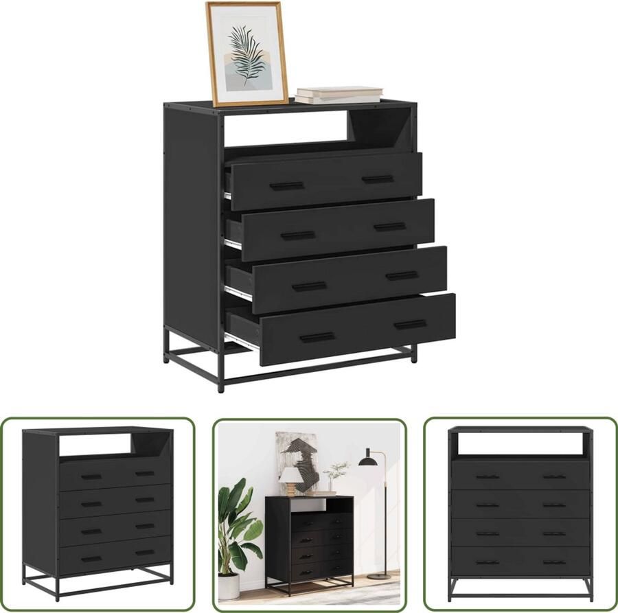 VidaXL Ladekast 70x41x83 5 cm bewerkt hout zwart Dynamische Sleutel Sleutelset Gereedschap Mechanica Klikmechanisme