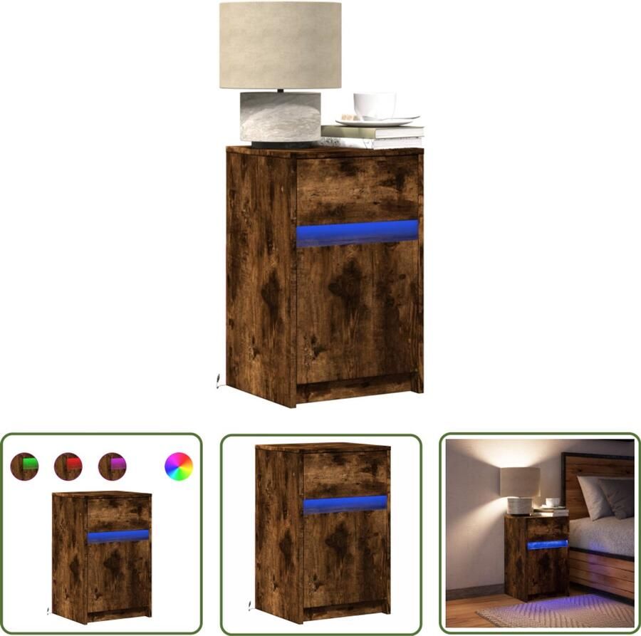 VidaXL nachtkastje met LED-verlichting bewerkt hout gerookt eikenkleur Dynamische Sleutel Sleutelset Gereedschap Mechanica Monteursgereedschap