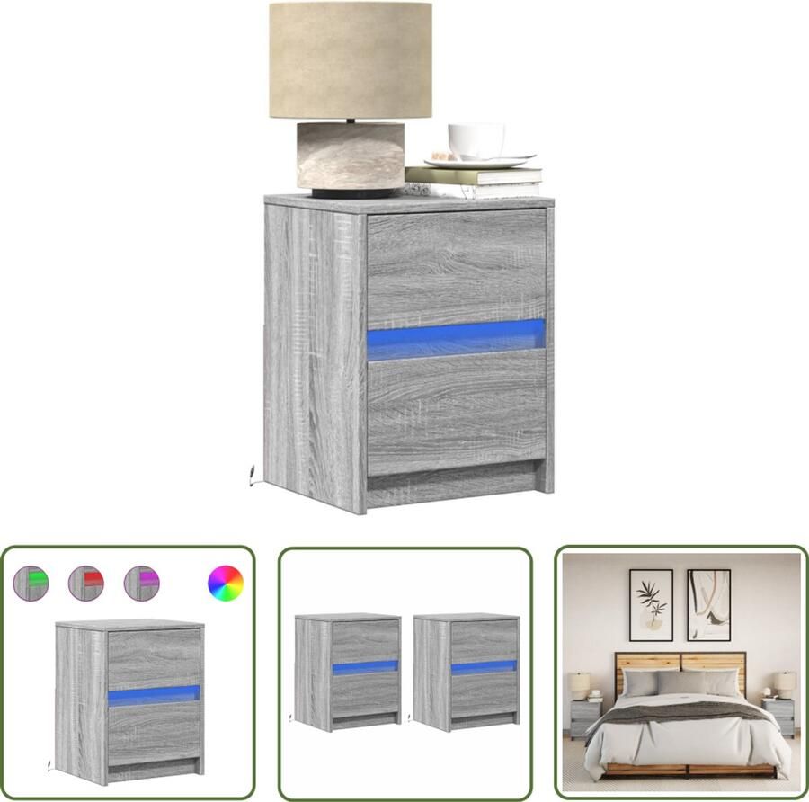 VidaXL Sleutelset Dynamische Sleutel Nachtkastjes met LED-verlichting 2 st bewerkt hout grijs sonoma Gereedschap Mechanica Klikmechanisme