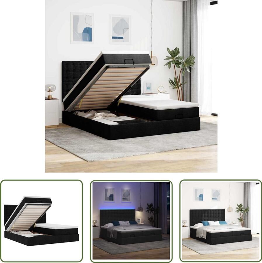 VidaXL Sleutelset Dynamische Sleutel Ottoman bed met matrassen en LED's 160x200cm stof zwart Gereedschap Set Mechanica Tools Garage Tool