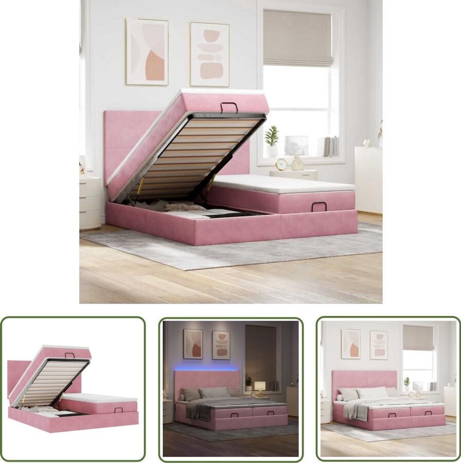 VidaXL Sleutelset Dynamische Sleutel Ottoman bed met matrassen en LED's 200x200cm fluweel roze Gereedschap Mechanica Draadspanning