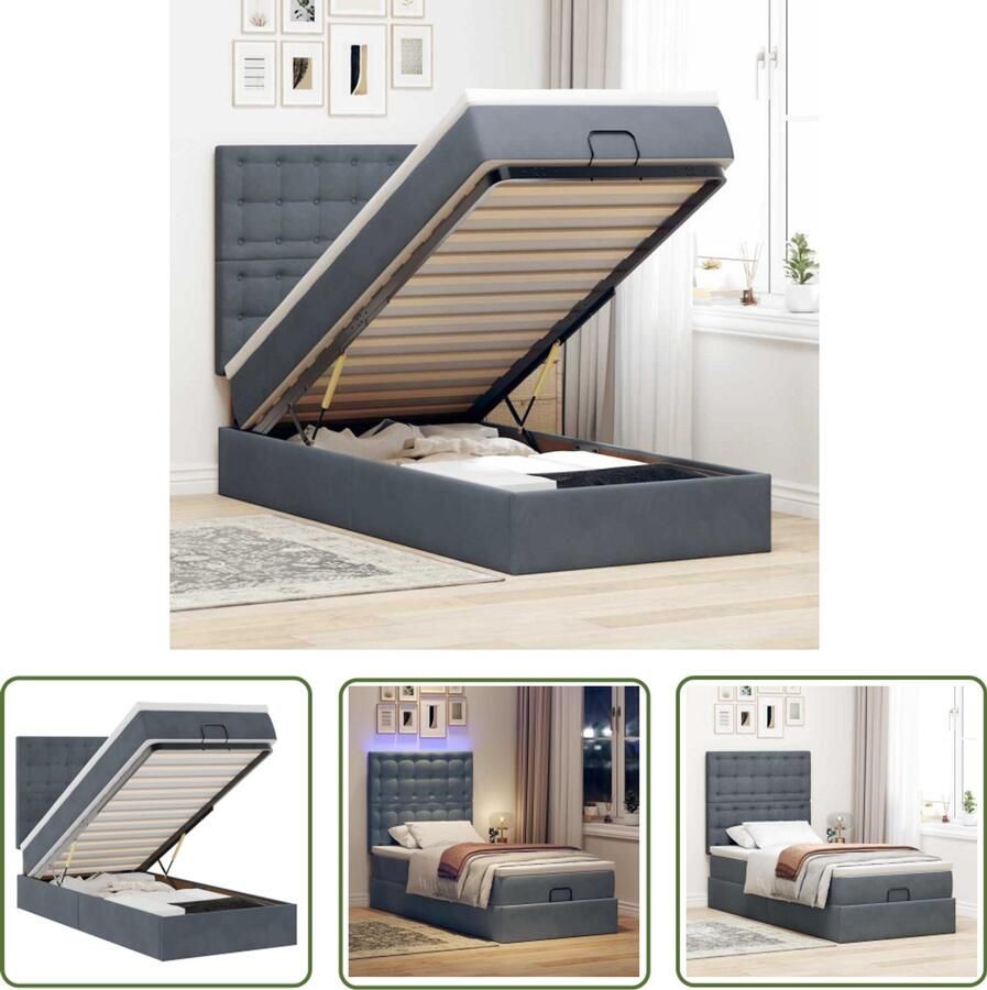 VidaXL Sleutelset Dynamische Sleutel Ottoman bed met matrassen en LED's 90x190cm fluweel donkergrijs Gereedschap Mechanica Drapers Tools