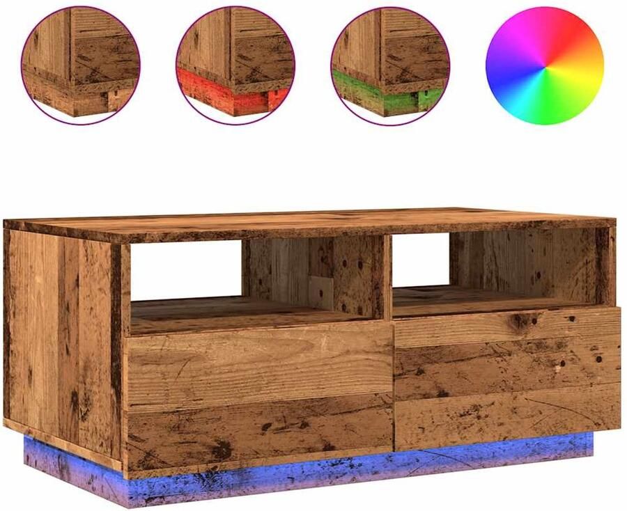 The Living Store Salontafel met LED-verlichting 90x49x40 cm oud houtkleurig Salontafel Led Lampen Houten Salontafel Modern Tafellampje Woonkamerdecoratie
