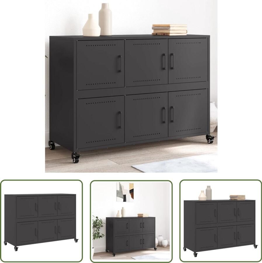 VidaXL Dressoir 100 5x39x72 cm staal zwart Dynammometer Sleutel Sleutelset Gereedschap Set Handgereedschap Drapers Tools