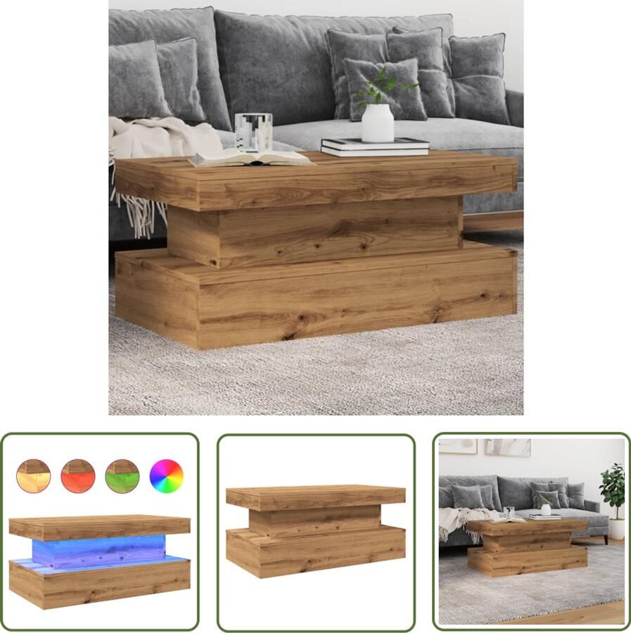 VidaXL Salontafel met LED-verlichting 90x50x40cm artisanaal eikenkleur Dynammometer Sleutel Sleutelset Gereedschap Handgereedschap Drapers Tools