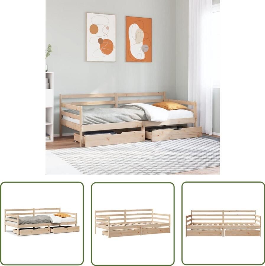 VidaXL Slaapbank met lades 90x200 cm massief grenenhout Dynammometer Sleutel Sleutelset Gereedschap Handgereedschap Drapers Tools - Foto 2