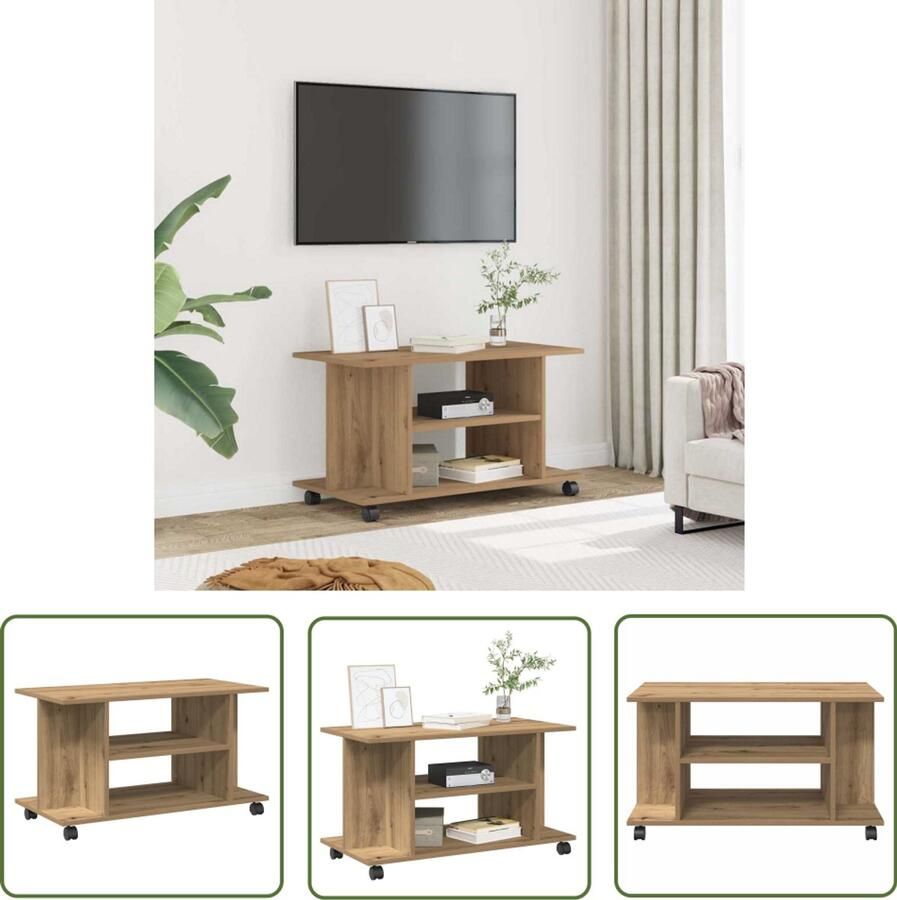 VidaXL Sleutelset Dynammometer Sleutel Tv-meubel met wieltjes 80x40x45cm bewerkt hout artisanaal eiken Gereedschap Handgereedschap Drapers Tools