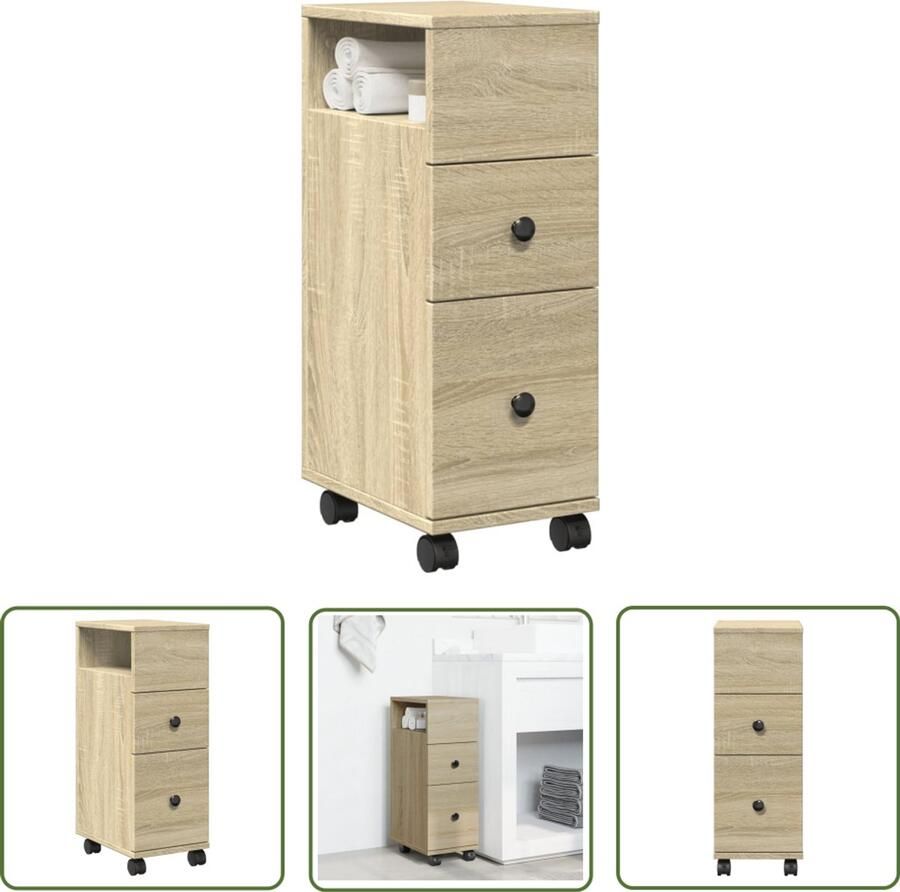 VidaXL Sleutelset Dynamo Meter Badkamerkast smal met wielen bewerkt hout sonoma eikenkleurig Gereedschap Klikmechanisme Torque Wrench