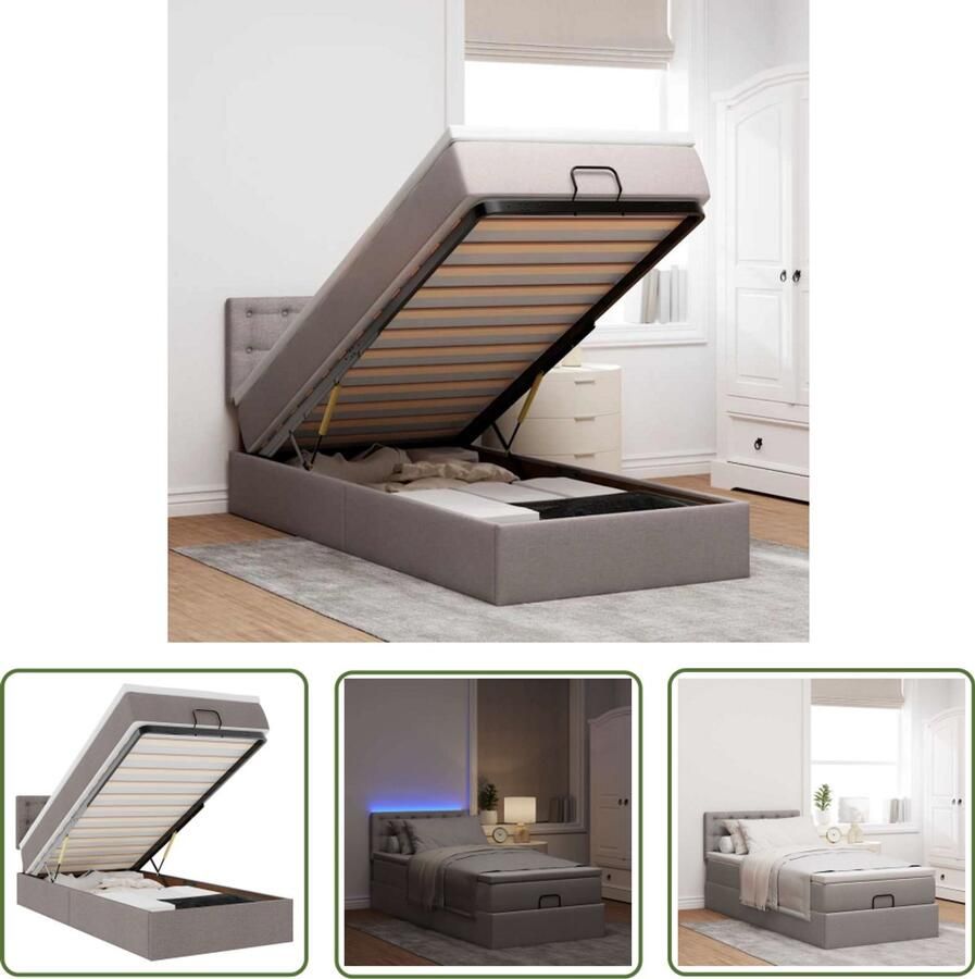 VidaXL Sleutelset Dynamo Meter Bed poef met matras en LED's 90x200 cm stof taupe Gereedschap Mechanica Garage