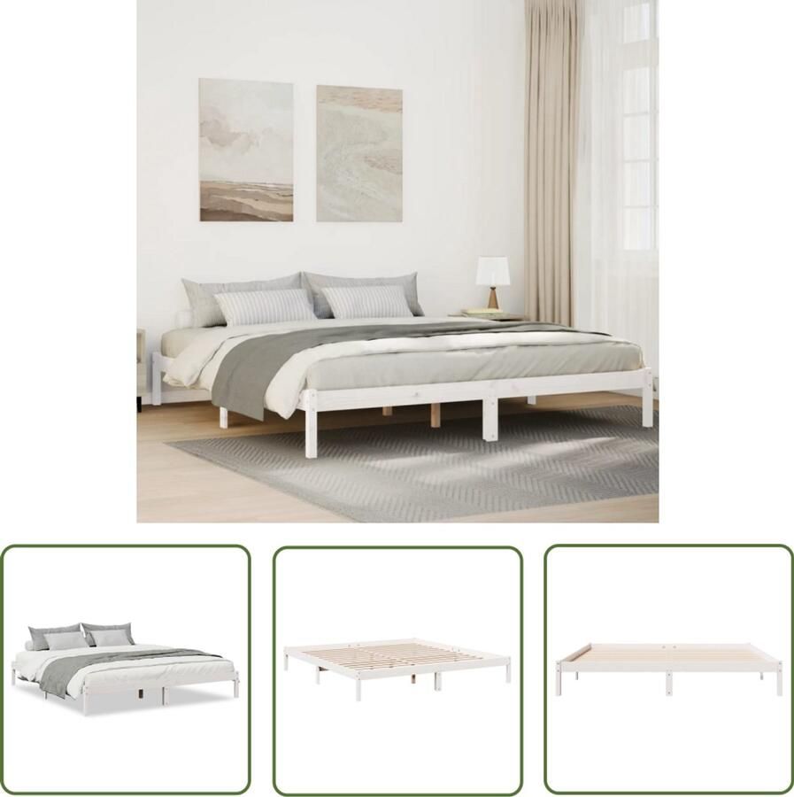 VidaXL Bedframe extra lang zonder matras grenenhout wit 180x210 cm Dynamo Meter Sleutelset Gereedschap Drapers Tools Klikmechanisme