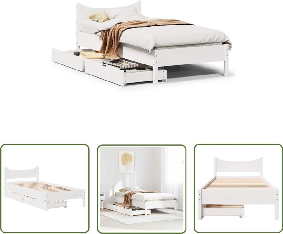 VidaXL Bedframe met lades massief grenenhout wit 90x190 cm Dynamo Meter Sleutelset Gereedschap Handgereedschap Drapers Tools