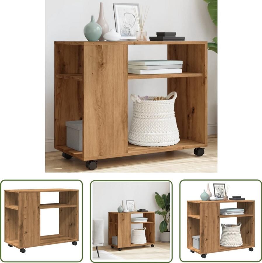 VidaXL Sleutelset Dynamo Meter Bijzettafel met wieltjes 70x35x60 cm hout artisanaal eikenkleur Gereedschap Klikmechanisme Torque Wrench