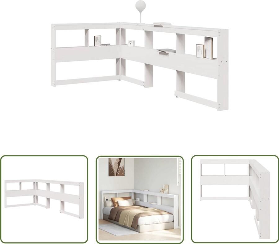 VidaXL Boekenkast Hoofdeinde L-vormig 90 cm massief grenenhout wit Dynamo Meter Sleutelset Gereedschap Handgereedschap Drapers Tools