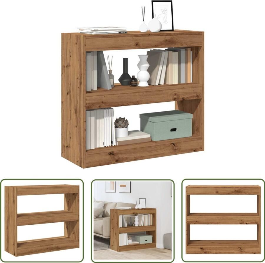 The Living Store Boekenkast kamerscherm 80x30x72 cm artisanaal eikenkleur Dynamo Meter Sleutelset Gereedschap Handgereedschap Klikmechanisme