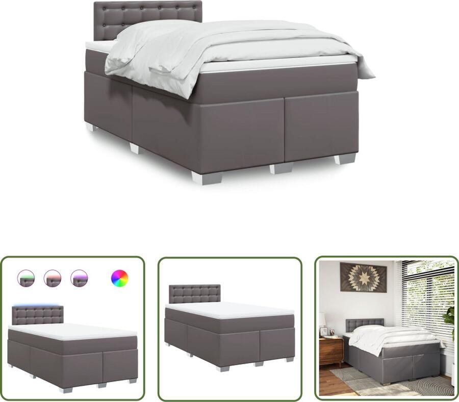 VidaXL Boxspring met matras kunstleer grijs 120x200 cm Dynamo Meter Sleutelset Gereedschap Drapers Tools Klikmechanisme