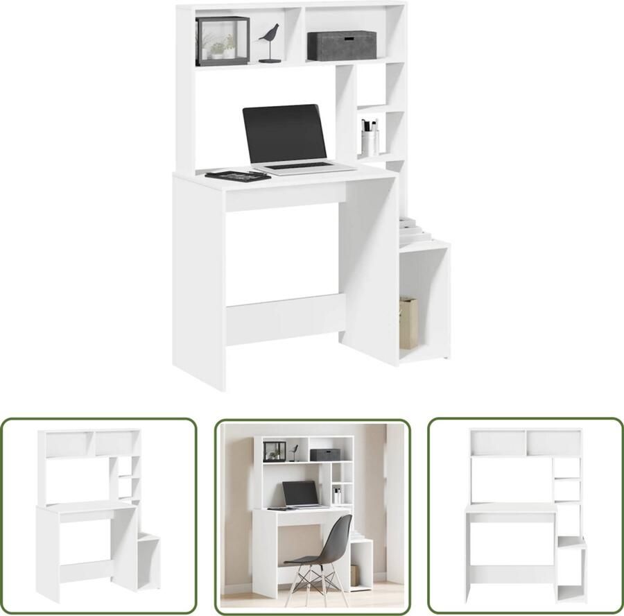 VidaXL Bureau met schappen 100x45x140 cm bewerkt hout wit Dynamo Meter Sleutelset Gereedschap Drapers Tools Klikmechanisme