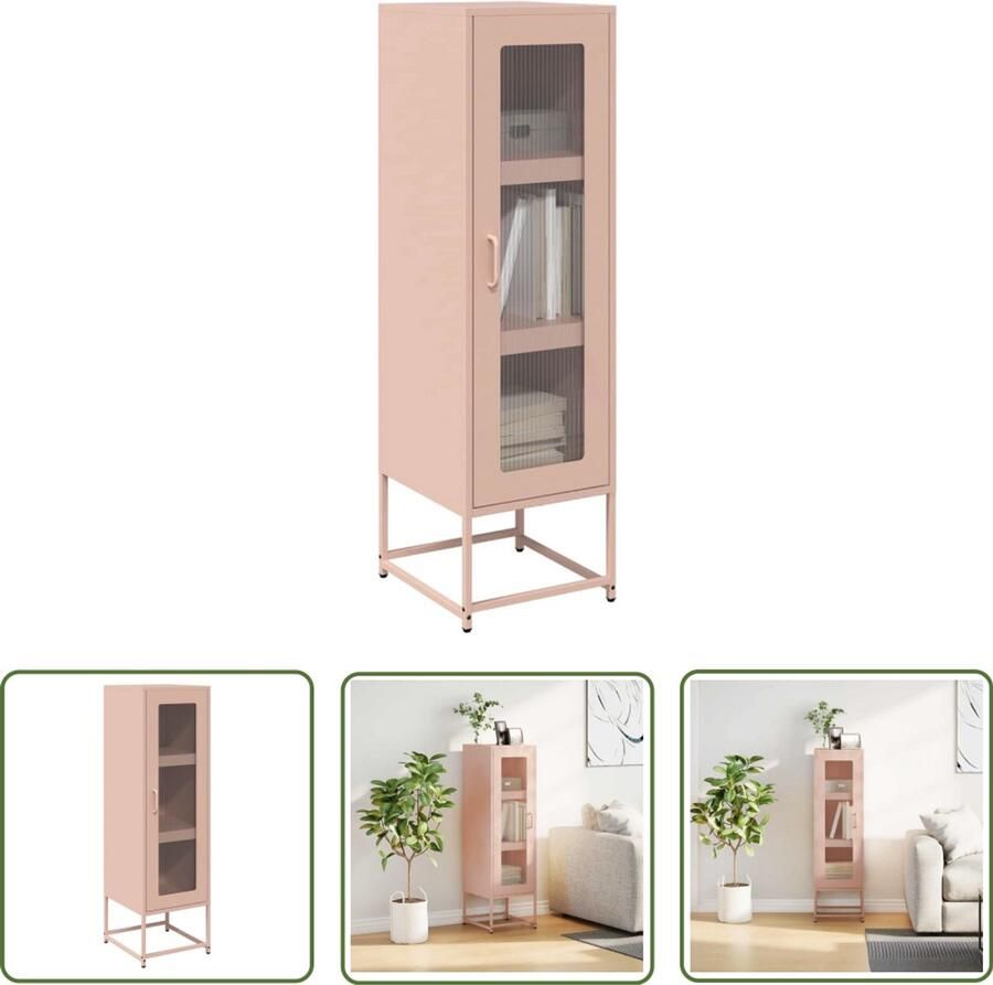 The Living Store Hoge kast 36x39x123 cm koudgewalst staal roze Hoge Kast Rozenkleurige Kast Staalkast Keukenopslag Badkamerkast