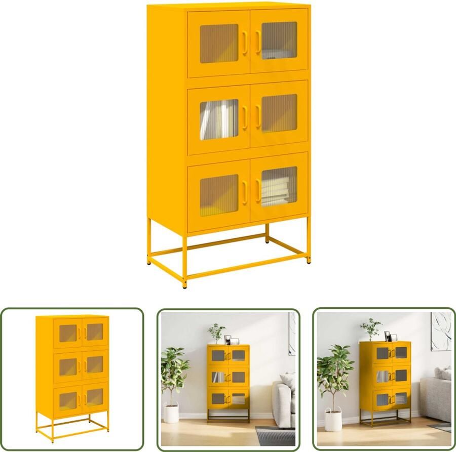The Living Store Hoge kast 68x39x123 cm staal mosterdgeel Hoge Kast Opbergkast Metalen Kast Staalkast Mustard Yellow