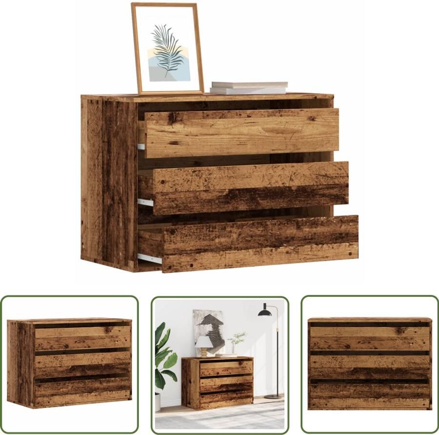 VidaXL Ladekast 80x41x58 cm bewerkt hout oud houtkleurig Dynamo Meter Sleutelset Gereedschap Handgereedschap Monteursgereedschap