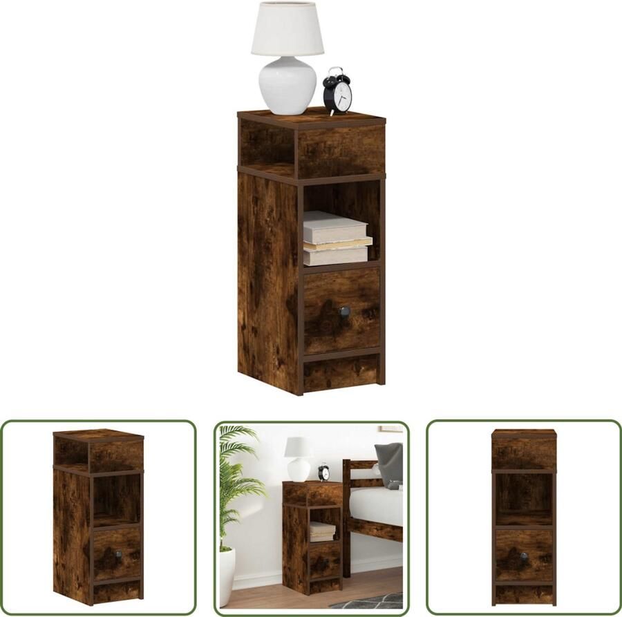 The Living Store Nachtkastje met lade 25x31x66 cm gerookt eikenkleurig Dynamo Meter Sleutelset Gereedschap Klikmechanisme Torque Wrench