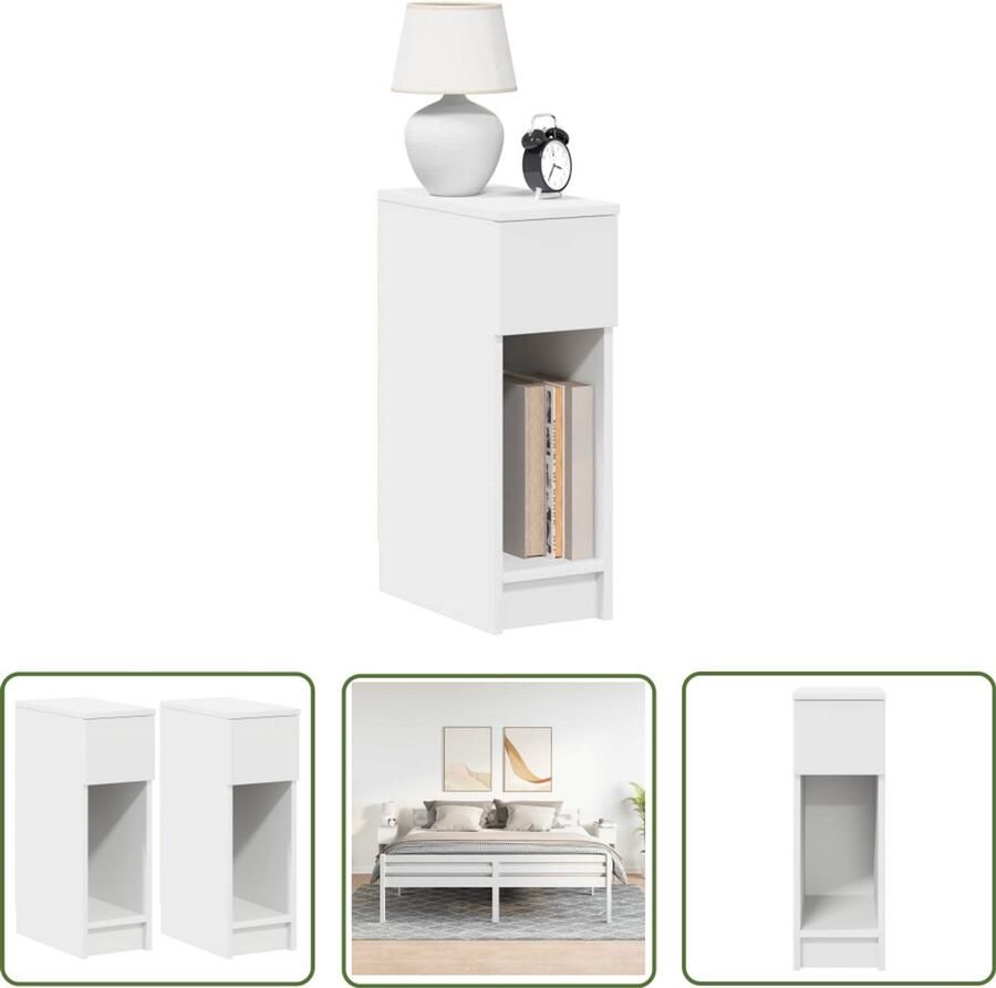 VidaXL Nachtkastjes 2 st met lade 20x36x60 cm wit Dynamo Meter Sleutelset Gereedschap Mechanica Garage