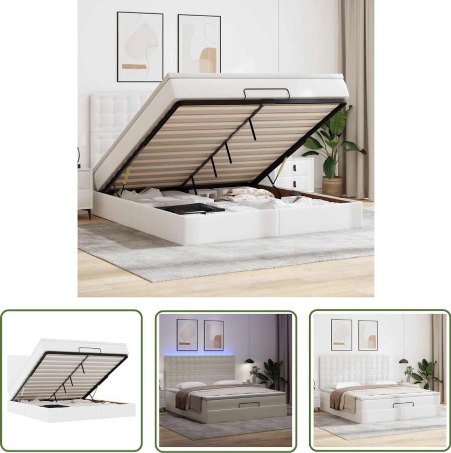 VidaXL Sleutelset Dynamo Meter Ottoman bed met matras en LED's 180x200cm kunstleer wit Gereedschap Mechanica Garage