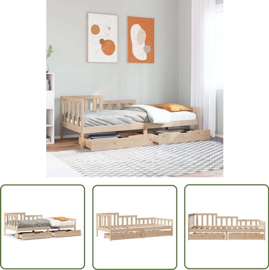VidaXL Slaapbank met lades 90x200 cm massief grenenhout Dynamo Meter Sleutelset Gereedschap Klikmechanisme Torque Wrench