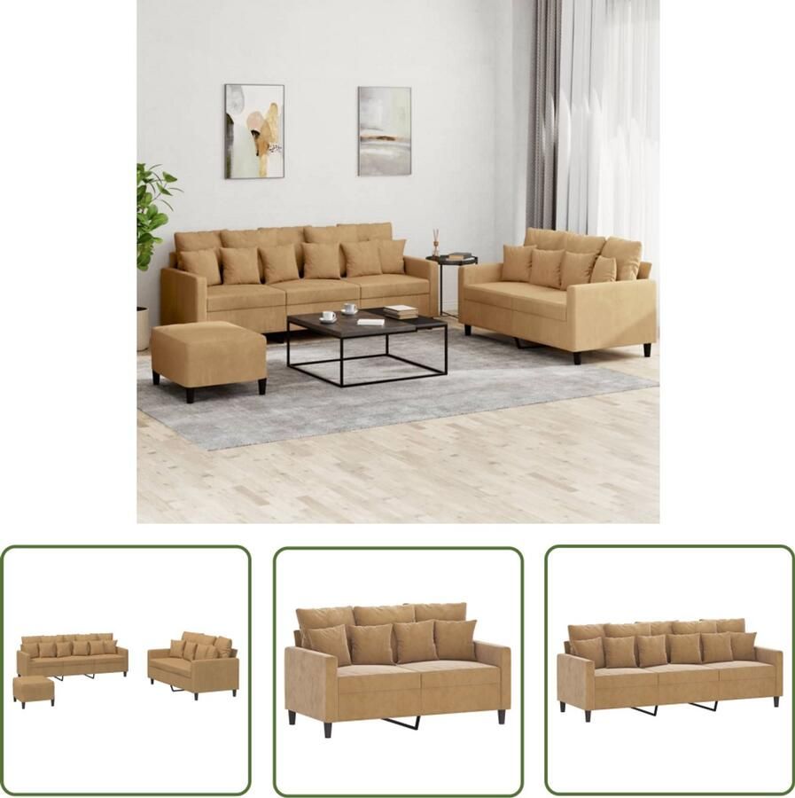 VidaXL 3-delige Loungeset met kussens fluweel bruin Gereedschap Sleutelset Drapers Tools Dynamomètre Klikmechanisme