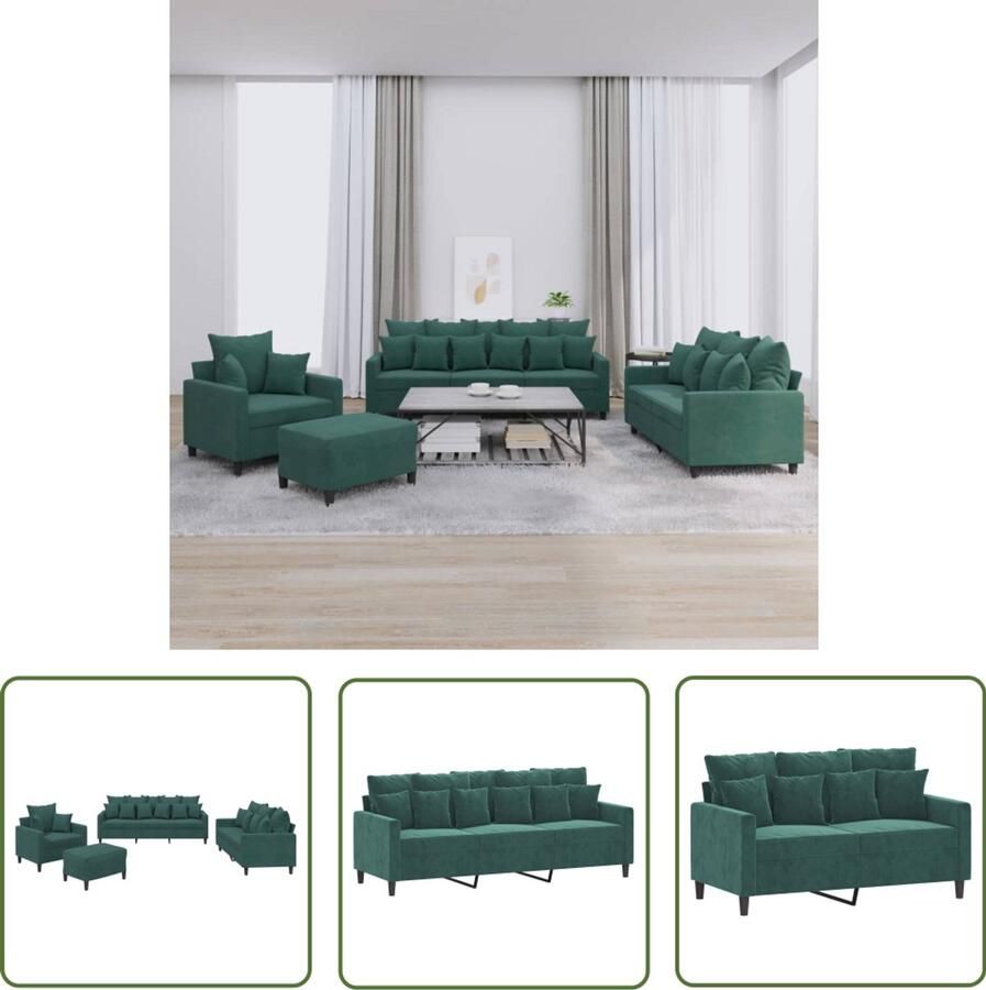 VidaXL 4-delige Loungeset met kussens fluweel donkergroen Gereedschap Sleutelset Drapers Tools Dynamomètre Klikmechanisme