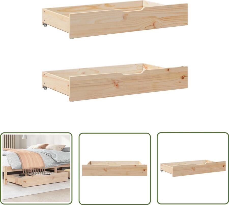 The Living Store Bedlades 2 st met wieltjes 95x55x16 cm massief grenenhout Kluisje Sleutelset Gereedschap Kasten Garage Opslag Werkbank