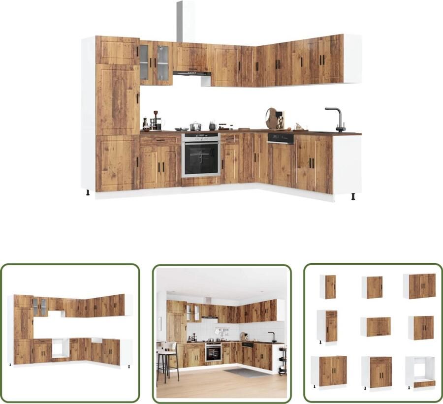 VidaXL 14-delige Keukenkastenset Porto bewerkt hout oud houtkleurig Sleutel Dinamometer Sleutelsysteem Gereedschap Mechanica Draper Tools Torque Wrench