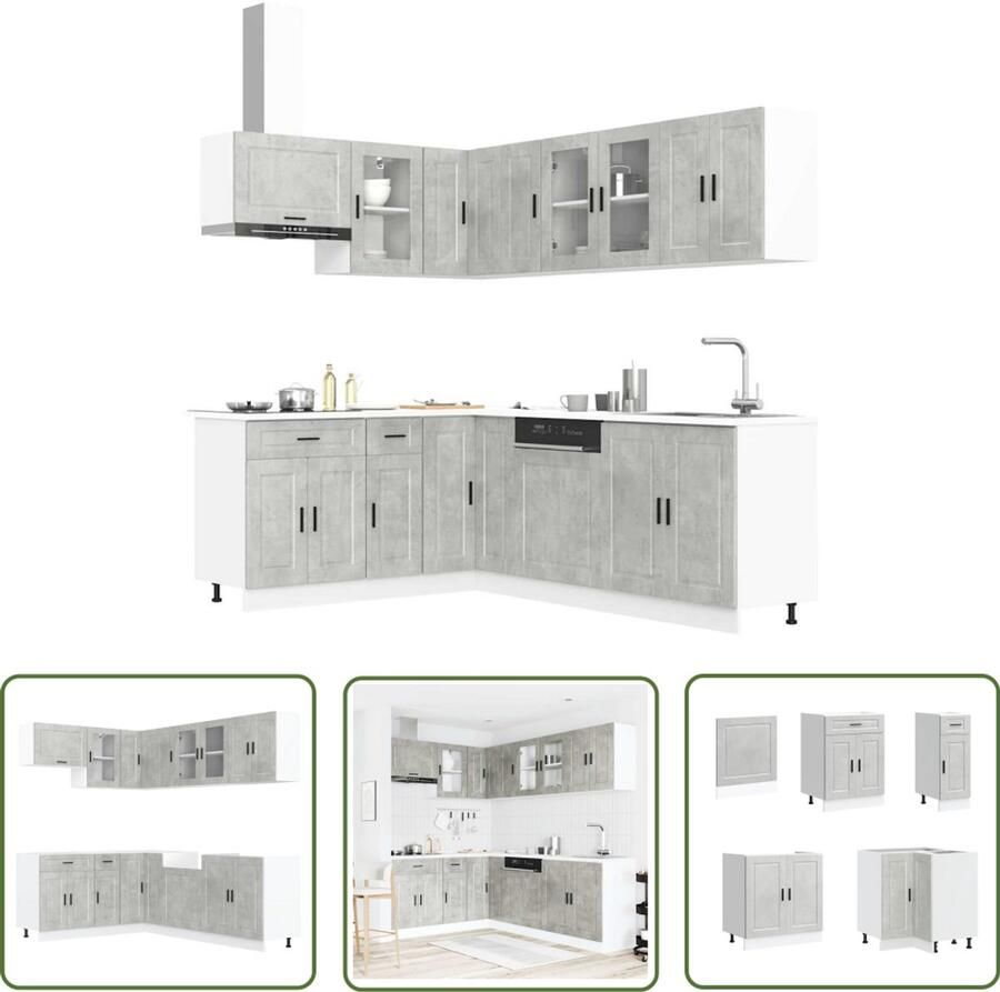 The Living Store 11-delige Keukenkastenset Porto bewerkt hout betongrijs Keukenkasten Keukenopstelling Houten Keukenkasten Betonnen Grijze Keuken Kokswonen