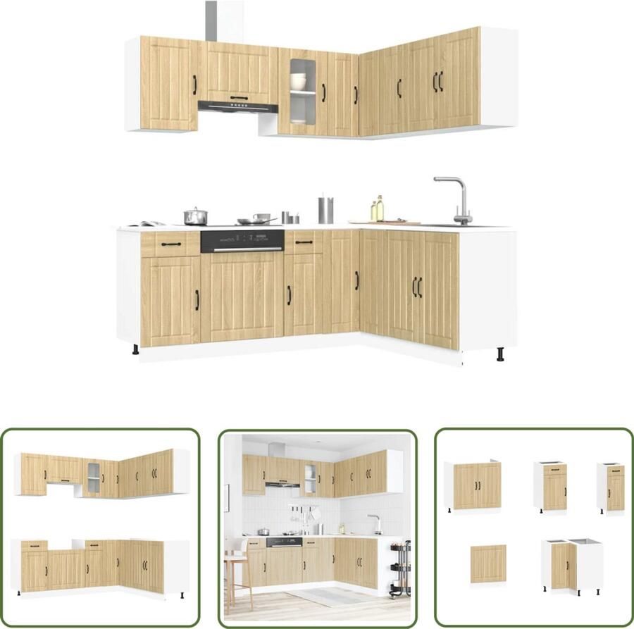The Living Store 11-delige Keukenkastenset Kalmar bewerkt hout sonoma eikenkleur Keuken Kast Keukenkastenset Houten Keukenkasten Sonoma Eiken Keuken Kalmar Serie