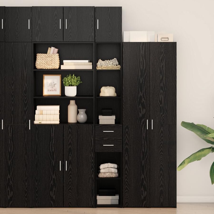VidaXL Slim Storage Cabinet Zwart Eiken 30x42.5x225 cm Gefabriceerd Hout Wandkast Zwart Eiken 30x42.5x40 cm Gefabriceerd Hout Highboard Zwart Eiken 30x42.5x185 cm Gefabriceerd Hout - Foto 2