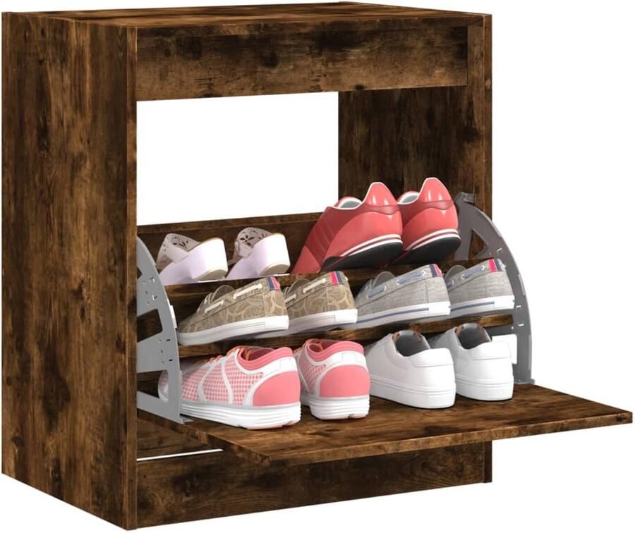 The Living Store Schoenenkast 60x42x69 cm bewerkt hout gerookt eikenkleurig Schoenenrek Schoenenrekken Opbergrek Voor Schoenen Schoenenstellage - Foto 2