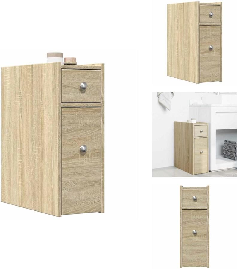 VidaXL Smalle Badkamerkast Smalle Badkamerkasten Badkamer Kast Badkamerkastje Badkamerkast smal met wielen bewerkt hout sonoma eikenkleurig - Foto 2