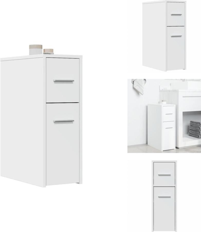 VidaXL Smalle Badkamerkast Smalle Badkamerkasten Badkamer Kast Badkamerkastje Badkamerkast smal met wielen bewerkt hout wit