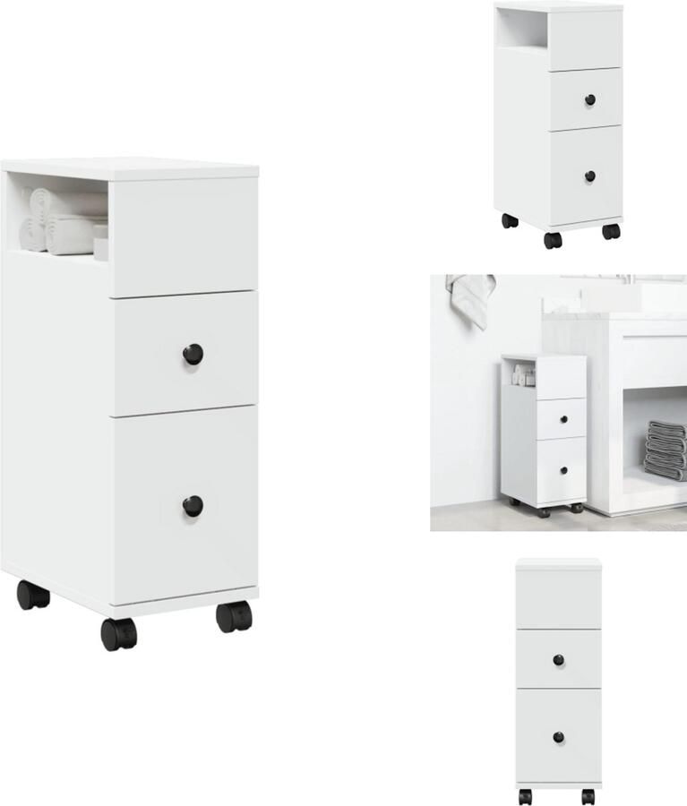 VidaXL Smalle Badkamerkast Smalle Badkamerkasten Badkamer Kast Badkamerkastje Badkamerkast smal met wielen bewerkt hout wit