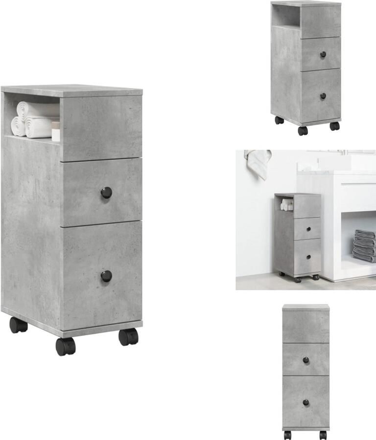 VidaXL Smalle Badkamerkast Smalle Badkamerkasten Badkamer Kast Badkamerkastje Badkamerkast smal met wielen bewerkt hout betongrijs