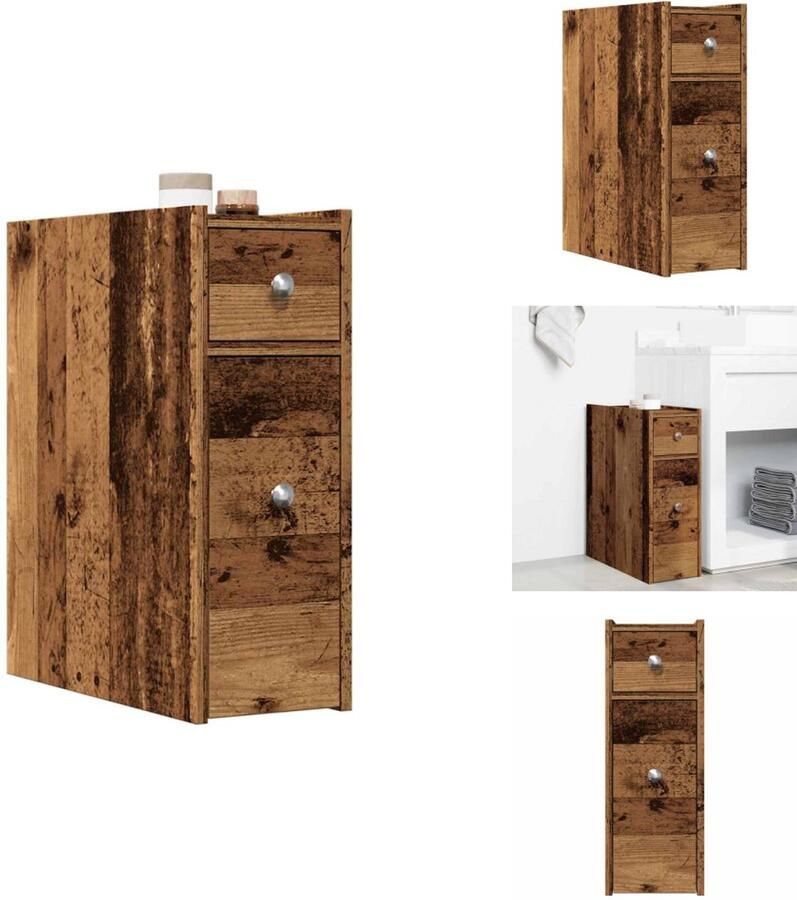 VidaXL Smalle Badkamerkast Smalle Badkamerkasten Badkamer Kast Badkamerkastje Badkamerkast smal met wielen bewerkt hout oud houtkleurig