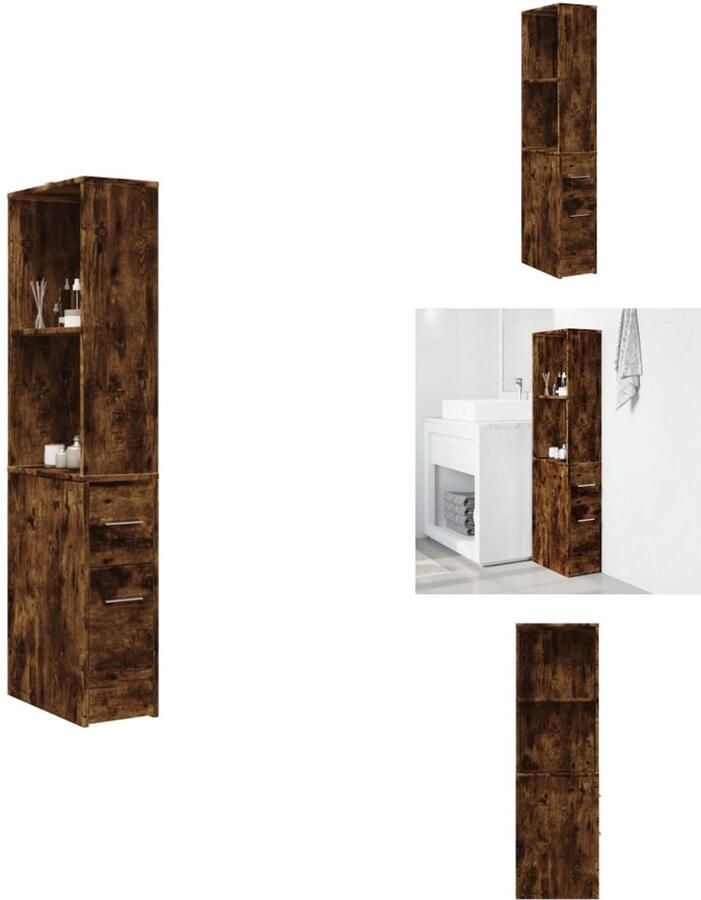 VidaXL Smalle Badkamerkast Smalle Badkamerkasten Badkamer Kast Badkamerkastje Badkamerkast smal met wielen bewerkt hout gerookt eikenkleurig