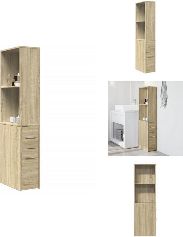 VidaXL Smalle Badkamerkast Smalle Badkamerkasten Badkamer Kast Badkamerkastje Badkamerkast smal met wielen bewerkt hout sonoma eikenkleurig