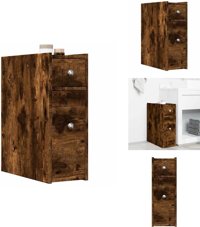 VidaXL Smalle Badkamerkast Smalle Badkamerkasten Badkamer Kast Badkamerkastje Badkamerkast smal met wielen bewerkt hout gerookt eikenkleurig - Foto 2