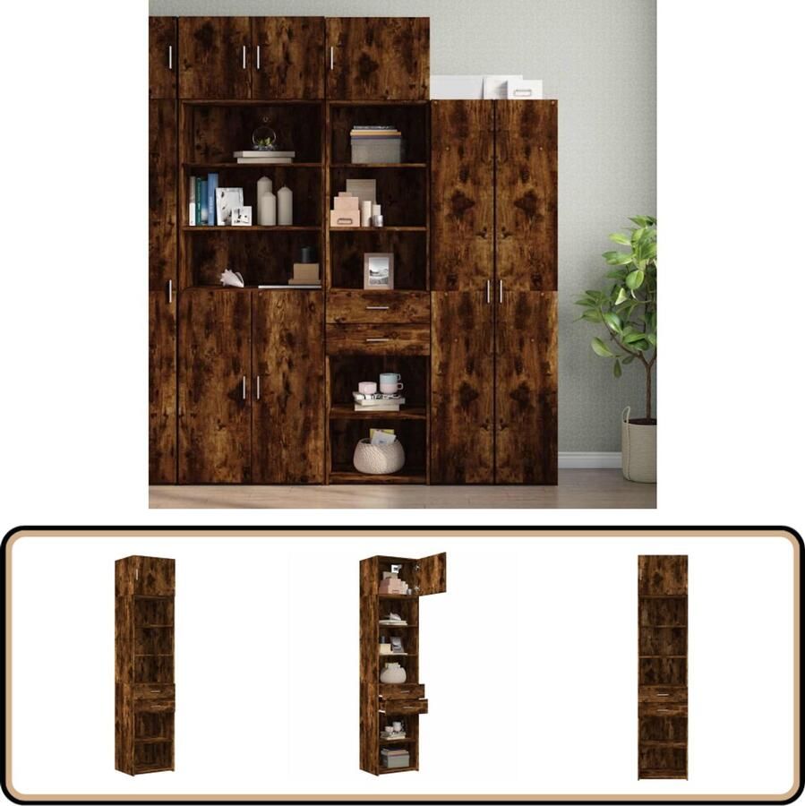 VidaXL Smalle Opbergkast Gerookt Eiken 50x225 cm Opslagkast Houten Kast Opbergruimte Smalle Kast Gerookte Eiken Meubels - Foto 2