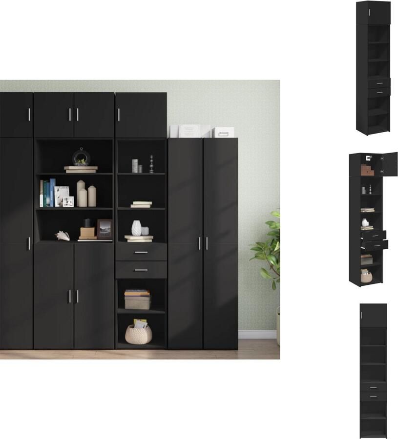 VidaXL Smalle Opbergkast Smalle Opbergkasten Hoge Kast Opbergmeubel Opbergkast smal 45x42 5x225 cm bewerkt hout zwart