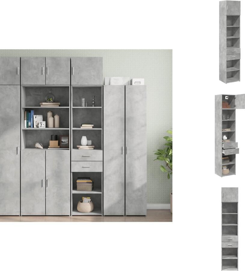 VidaXL Smalle Opbergkast Smalle Opbergkasten Hoge Kast Opbergmeubel Opbergkast smal 45x42 5x225 cm bewerkt hout betongrijs