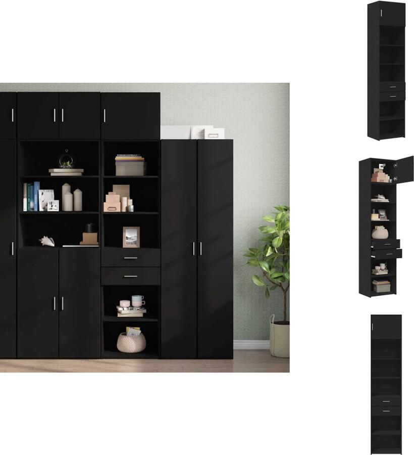 VidaXL Smalle Opbergkast Smalle Opbergkasten Hoge Kast Opbergmeubel Opbergkast smal 50x42 5x225 cm bewerkt hout zwart